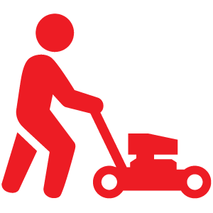 Person mowing lawn icon.